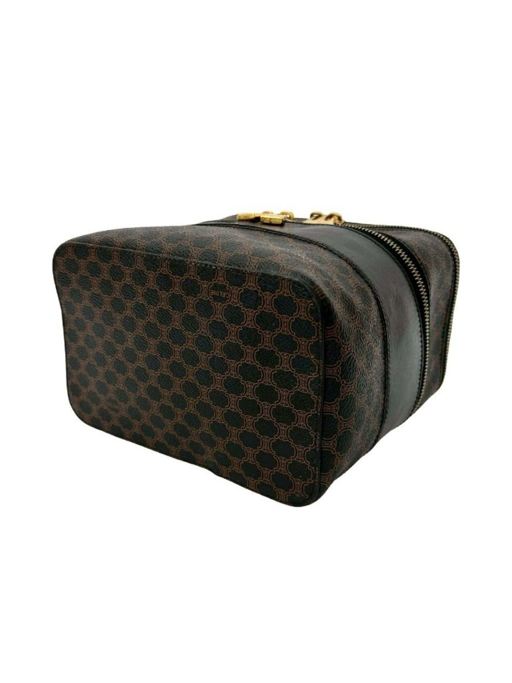 Celine Vintage Macadam Blason Pattern Leather Handbag Vanity Makeup Box Black - Picture 8 of 10